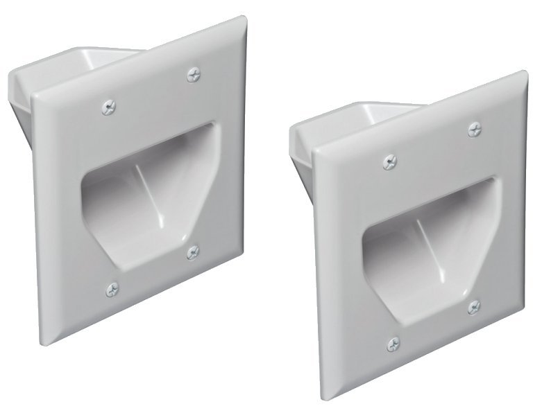 2x 2-Gang Recessed Low Voltage Pass Through Wall HDMI Audio Cables Plate White