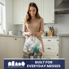 Plasticplace 13 Gallon Extra Tall Drawstring Trash Bags -Clear, Case of 200 Bags