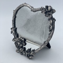 Heart Shaped Cast Iron Silver Make Up Mirror – Desk Top Branch Flower