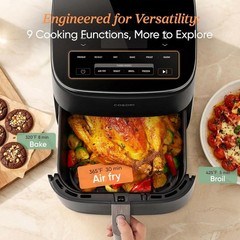 6Qt 9-in-1 TurboBlaze Air Fryer Ceramic Coating 90°-450°F Precise Heating