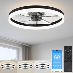 20″ Modern Fan Lights Flush Mount LED Ceiling Light kit With Remote APP Control