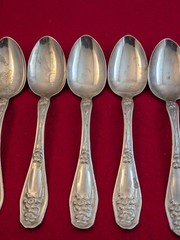 Set Of 6 International Rogers Nickel Silver INS237 Art Nouveau Teaspoons 5 7/8″