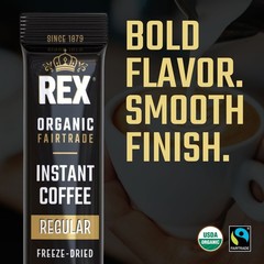 Rex Coffee Organic Fairtrade Instant Sticks Medium Roast Arabica 25 Count