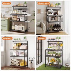 4 Tier Microwave Stand,Kitchen Bakers Rack w/ Power Outlet,Adjustable Shelf Unit