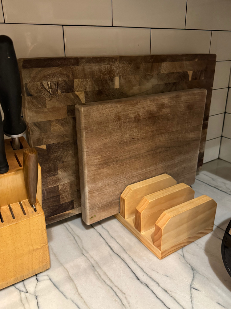 Handmade Pine Cutting Board Holder 4-Slot Countertop Organizer Tung Oil Finish