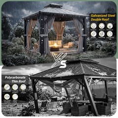 10 x 12 ft Hardtop Gazebo with Nettings and Curtains, Steel Double Roof Gazebo
