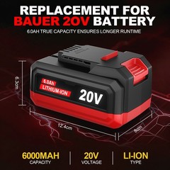 Pack 20V 6Ah Li-Ion Battery for Bauer 1702C-B 1701C-B 1907C-B 2108C-B 2109C-B