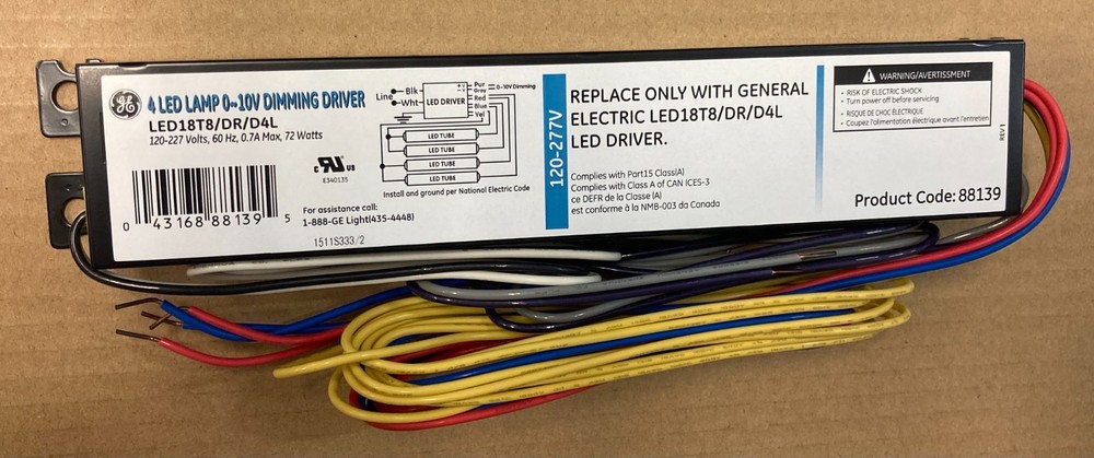4 Led Lamp 0-10V Dimming Driver LED18T8/DR/D4L, 120-227 Volts,60Hz, (x10) 88139