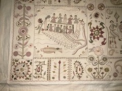 Lg Aarong Embroidered Tapestry Folk Art Bangladesh Pictorial Tapestry 31″ x 78″