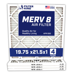 Filter King 19.75×21.5×1 Air Filter 4-PACK MERV 8 Actual Size 19.75 x 21.5 x