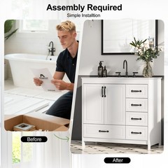 30″ 36″Bathroom Vanity with Ceramic Sink Freestanding Storage Cabinet w/5 Drawer