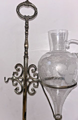 Vintage Wine Dispenser/Aerator – Etched Crystal – Iron & Silver Plate – Nice