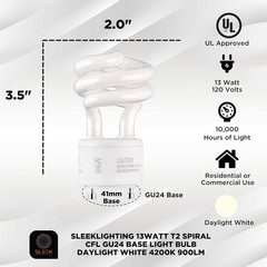 13Watt GU24 Base 2 Prong Light Bulbs- UL Approved-120V 60Hz – Mini Twist Lock Sp