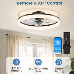 20″ Modern Fan Lights Flush Mount LED Ceiling Light kit With Remote APP Control