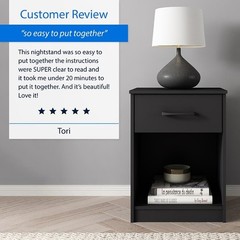 Ardent Nightstand W/ 1 Drawer Easy Assembly Sleek Black Finish Modern Design New