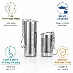 2-Pack Stainless Steel Tea Infuser Strainer Set – Fine Mesh Ball with Chain Hook