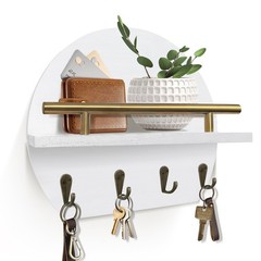 Key Holder Wall Mount Mail Organizer with Shelf & 4 11.02 IN, White
