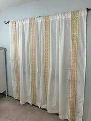 Anthropologie White Yellow Cotton Linen Curtain Panel Set Embroidered 84” x 50”