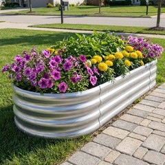 2 Pack Galvanized Raised Garden Bed Kit Oval Metal Planter Boxes Outdoor