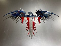American Eagle Metal Wall Art, Heat Blued Steel Flag, Patriotic Decor