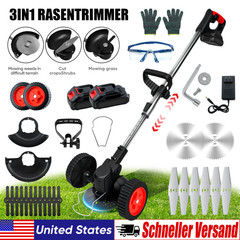 Electric Cordless Grass String Trimmer Lawn Edger Weed Wacker Cutter + 2 Battery