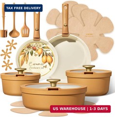 Carote 20pcs Ceramic Cookware Set with Detachable Handles, Pots and Pans Set Non