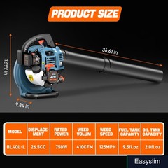 Handheld Gas Powered Leaf Blower 26.5cc 410 CFM 125 MPH 4-Cycle Blue