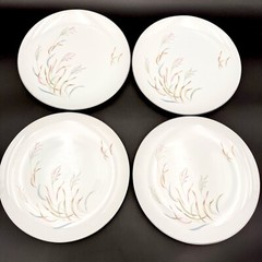 Norcrest AUTUMN BREEZE 10.25” Dinner Plates SET/4 Porcelain Silver Rim VTG Japan