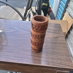 Set of 4 Carved Wood Napkin Rings Brown Tribal Theme Party Hand Wash Only