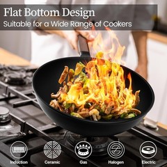 Carbon Steel Wok 13 Inch Nonstick Pre-Seasoned Flat Bottom Stir Fry Pan