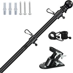 Flag Pole Kit 6Ft Flag Pole House Porch Black Holder Wall Mounting Bracket New