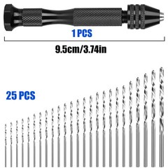 26 Pcs Mini Micro Drill Hand Bits Set Small Manual Keyless Chuck Pin Vise Rotary