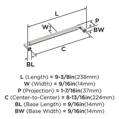 Balata 8-13/16 inch 224mm Center-to-Center Polished Nickel Cabinet Pull BP376…