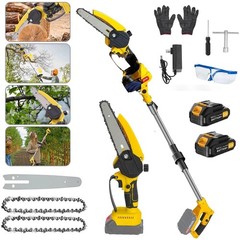 2 in1 Cordless Pole Saw Brushless Mini Chainsaw for Tree Trimming w/ 2 Batteries