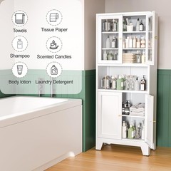 69″ Metal Kitchen Pantry Storage Cabinet With Glass Doors For Kitchen, Office