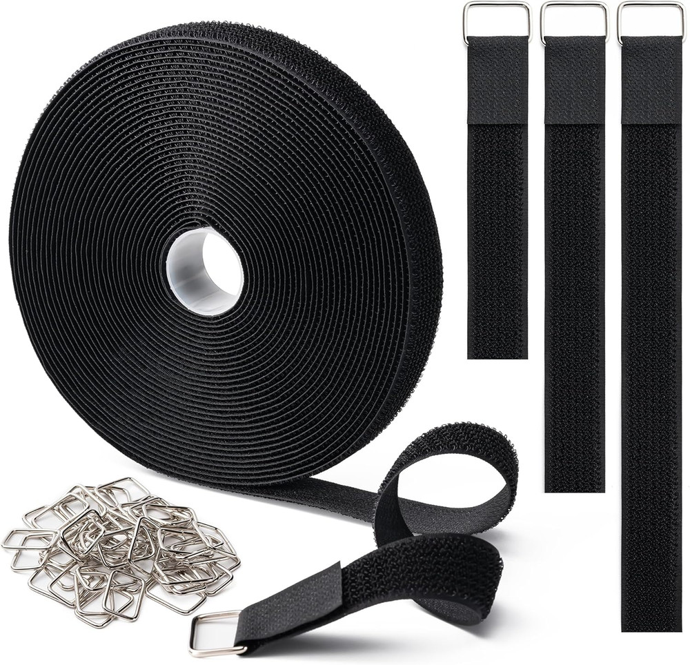 1″ X16Ft Hook and Loop Straps with 25 Metal Buckles, Adjustable Fastening Cable