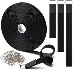 1″ X16Ft Hook and Loop Straps with 25 Metal Buckles, Adjustable Fastening Cable