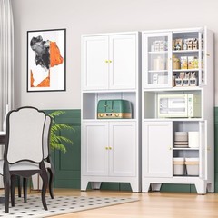 69″ Metal Kitchen Pantry Storage Cabinet With Glass Doors For Kitchen, Office
