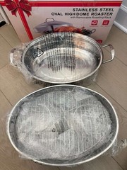 Stainless Steel Oval High Dome Roasting Pan w/ Removable Rack 25 lb 450°F