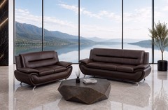 NEW Brown Leather Gel 2PC Sofa Set Contemporary Modern Living Room Furniture