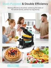 FOHERE 2-in-1 Omelette Maker&Waffle Maker, 15.16*11.02*7.68 in, Mint Green