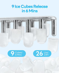 Ice Makers Countertop, 26.5Lbs/24H Ice Machine with 2 Sizes Bullet Ice, 9 Ice Cu