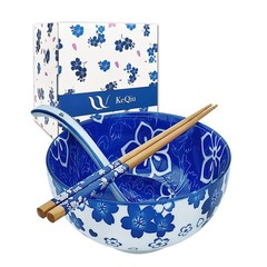 KeQiu 28 Oz Ceramic Ramen Noodle Pho Bowl Set with Chopsticks and Spoon Microwav