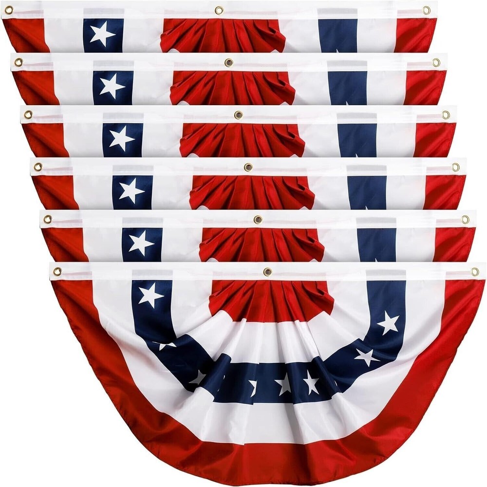(6 PACK) 1.5×3 USA American Pleated Poly Cotton 2ply Flag 1.5′ x 3′ Bunting Fan