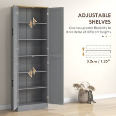 HOMCOM 67″ Kitchen Pantry Storage Cabinet w/ Shelves, Distressed Gray