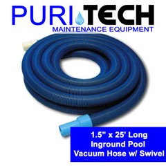 Puri Tech Inground Swimming Pool Vacuum Hose 1.5 inch X 25 feet with Swivel Cuff