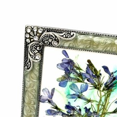 Botanical Art Pressed Blue Flowers In Ornate Metal Frame 6.75 X 4.5 Inch Signed
