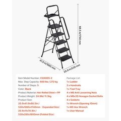Uimoso 5-Step Steel Folding Ladder with Anti-Slip Steps,Dual Handrails, 600lbs