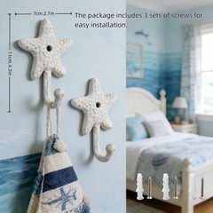 3Pack Cast Iron Starfish Coat Hooks 4.2in Decorative Wall Hooks Nautical Deco…