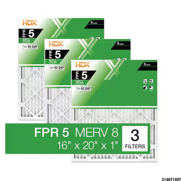 16 X 20 X 1 In. Standard Pleated Furnace Air Filter FPR 5, MERV 8 (3-Pack)